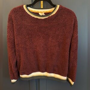 Cozy Burgundy Sweater with gold and white trim